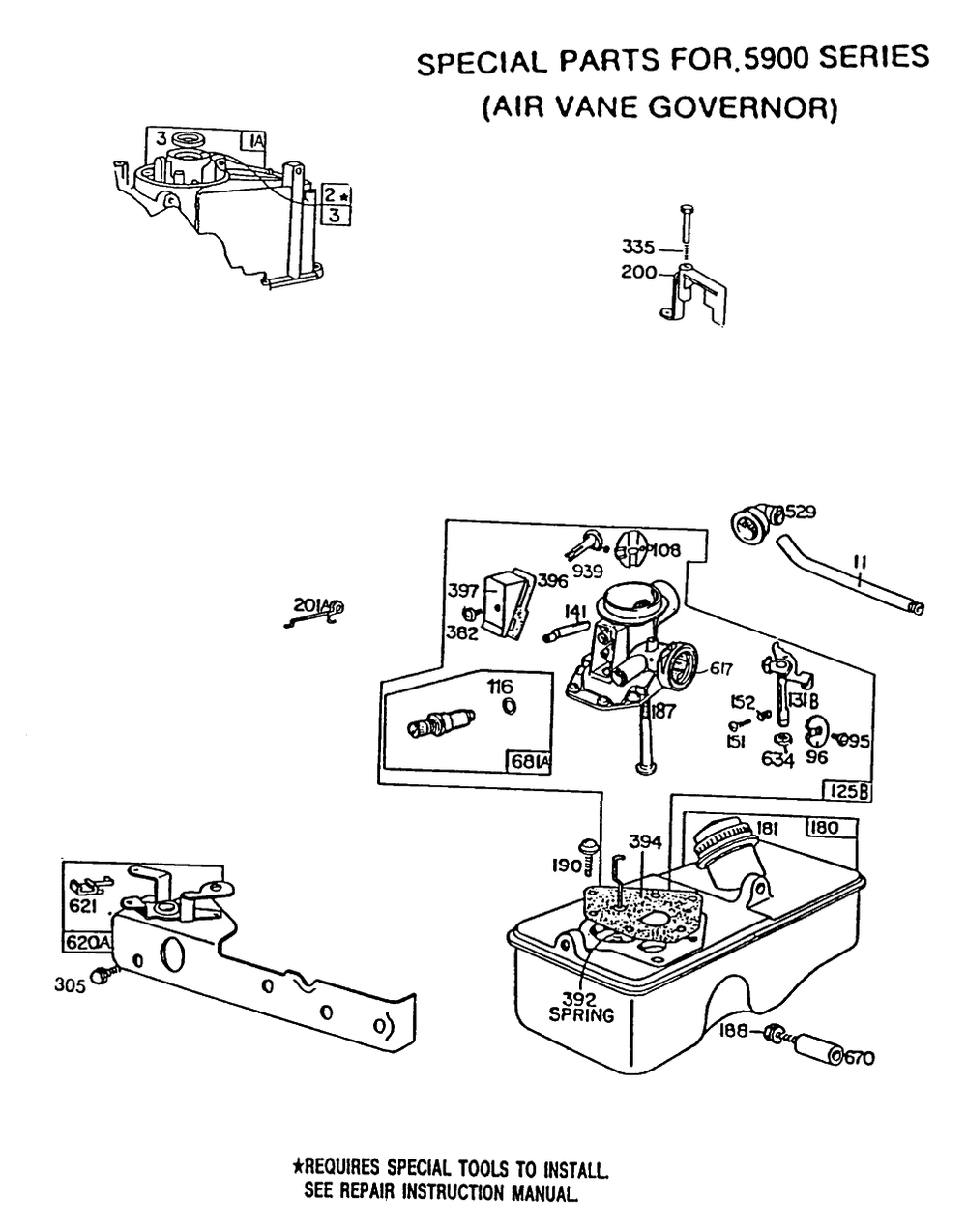 Carburetor And Fuel Tank Assembly 1 Diagram and Parts List for 94502-5911-02  Briggs and Stratton Engine